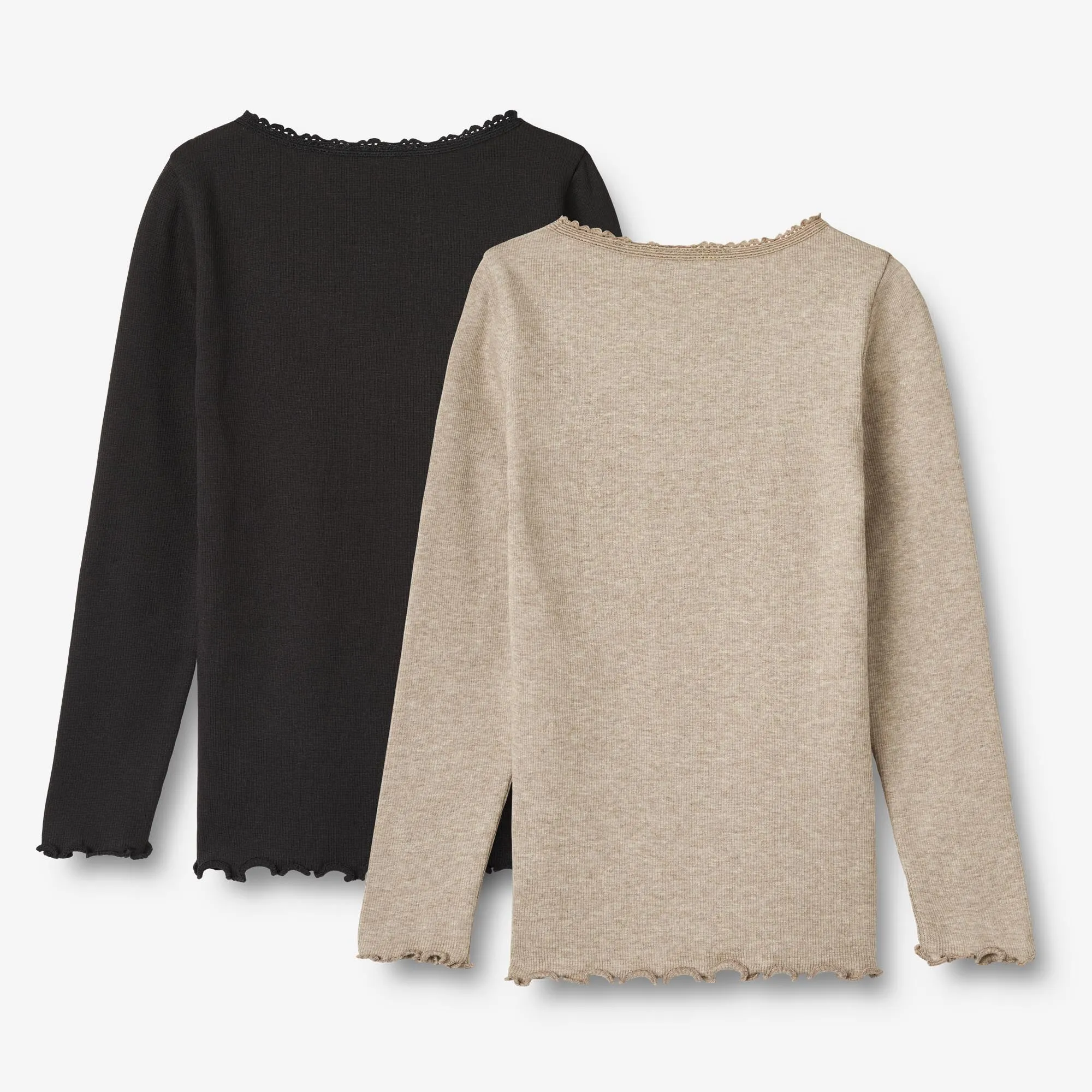 2 Rib T-Shirt L/S Reese - gravel melange black