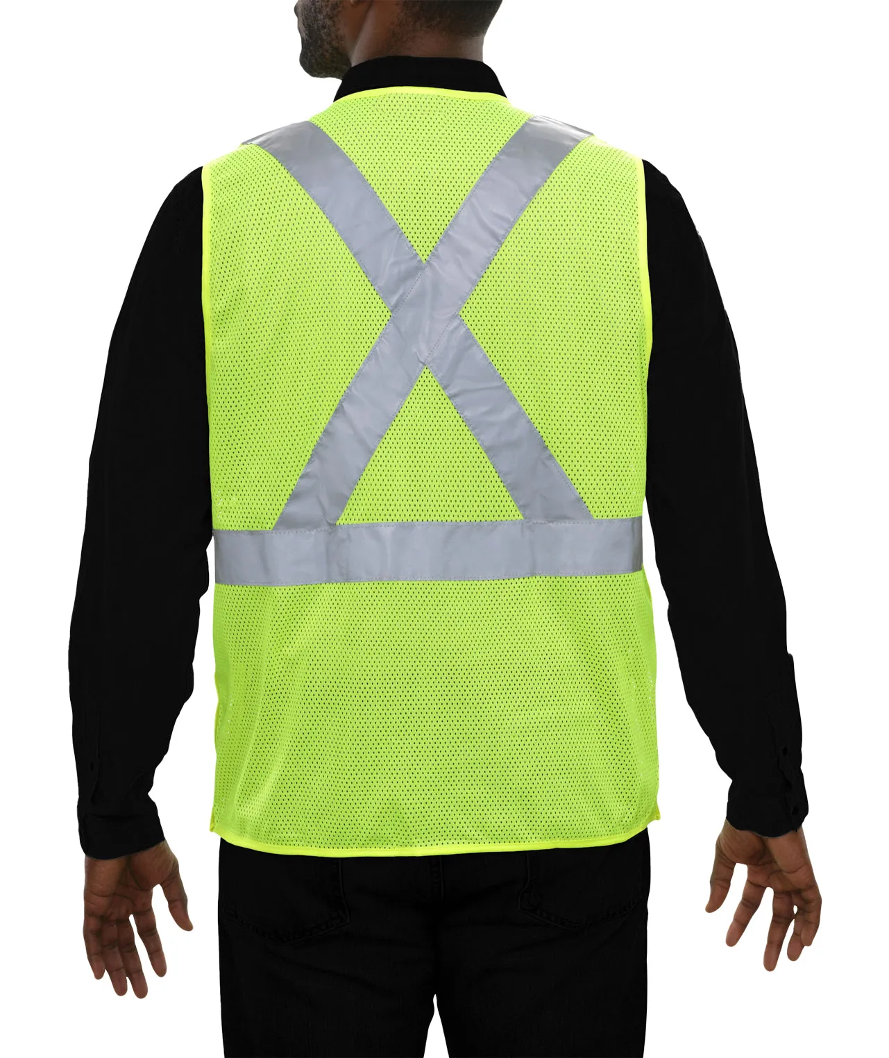 502SXLM Safety Vest: Hi-Vis Vest: X-Back Lime: 5pt Breakaway Mesh: ANSI 2