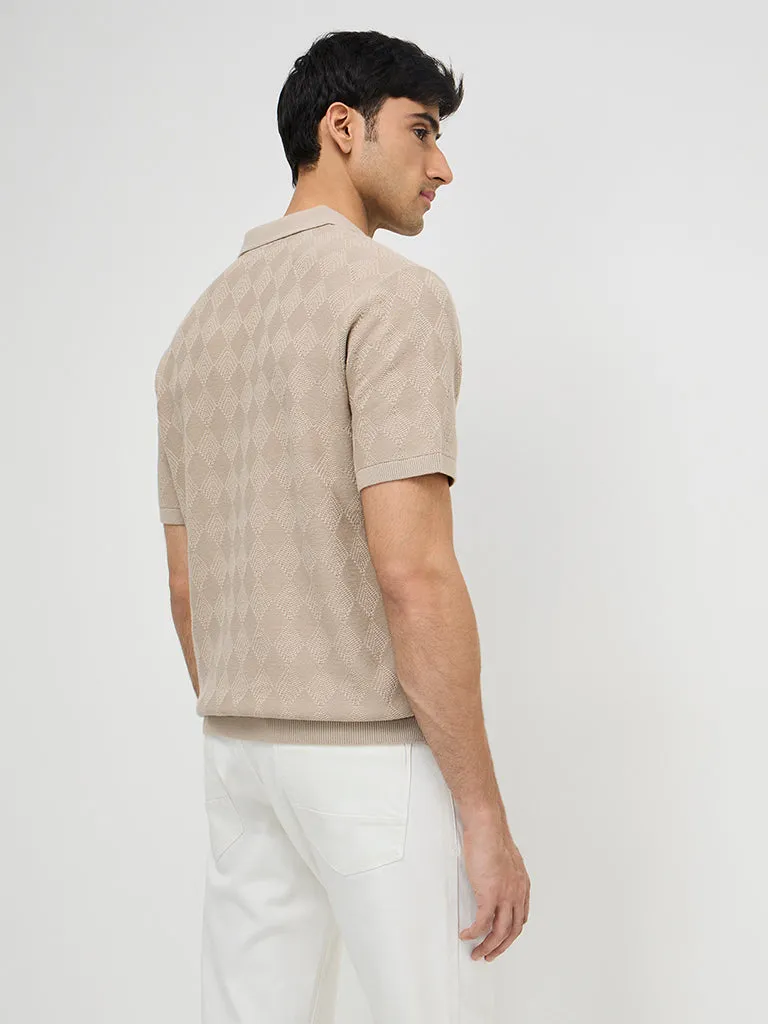 Ascot Taupe Self Relaxed-Fit Cotton Polo T-Shirt