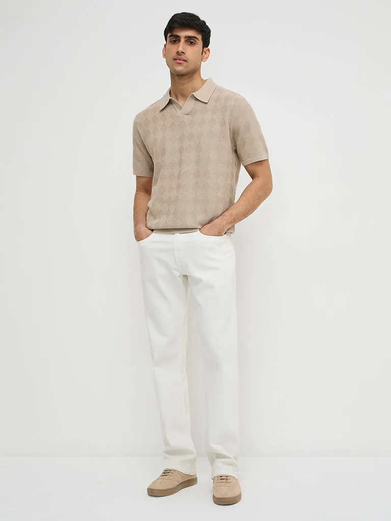 Ascot Taupe Self Relaxed-Fit Cotton Polo T-Shirt