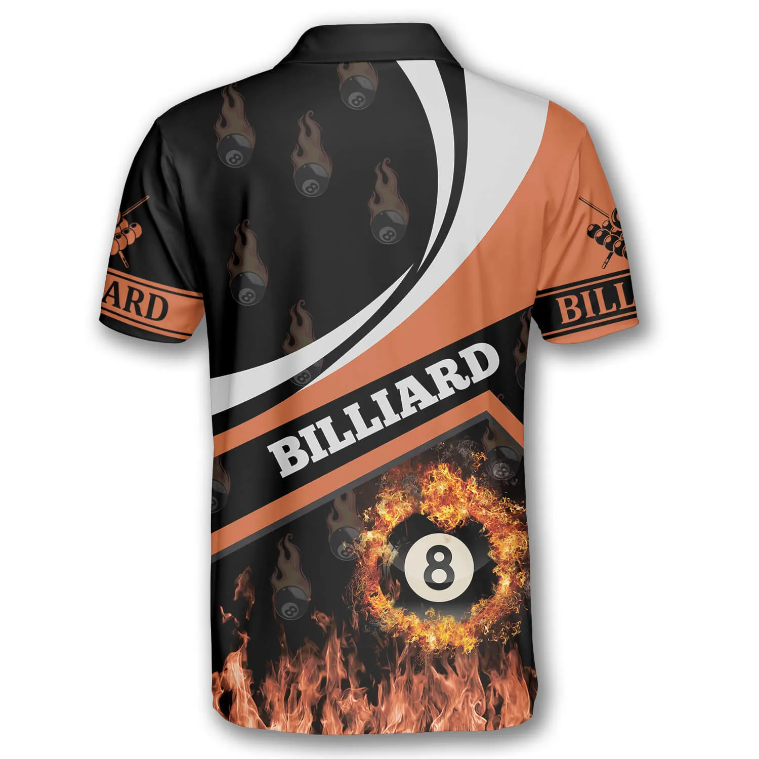 Billiard Fire Flame Orange Style Custom Billiard Shirts for Men, Custom Billiard Shirts for Team, Men's Billiard Polo Shirts