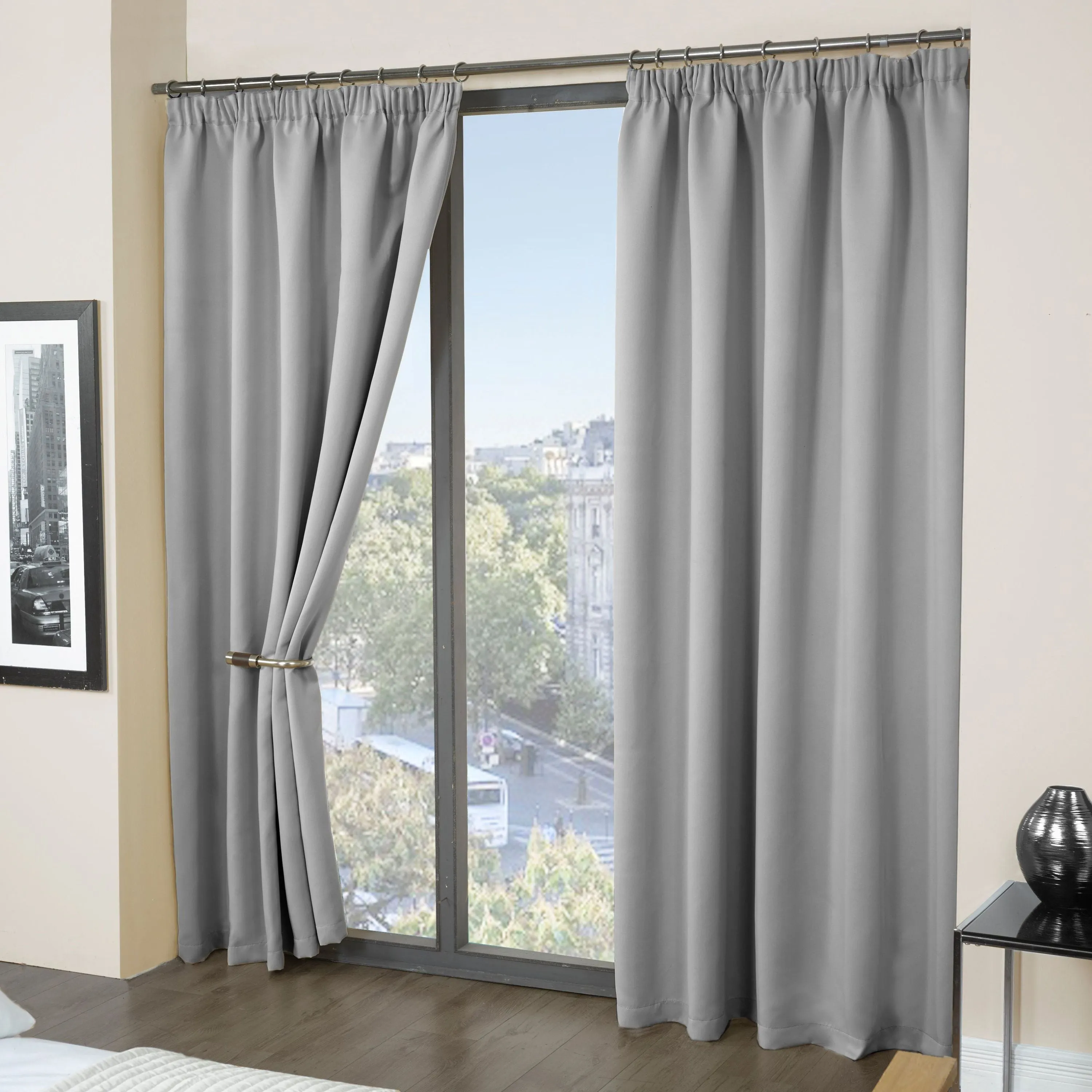 Cali Silver Thermal Blackout Pencil Pleat Curtains