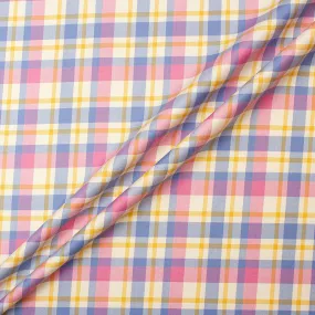 Candy Pink & Blue Wool & Silk Blend Tartan