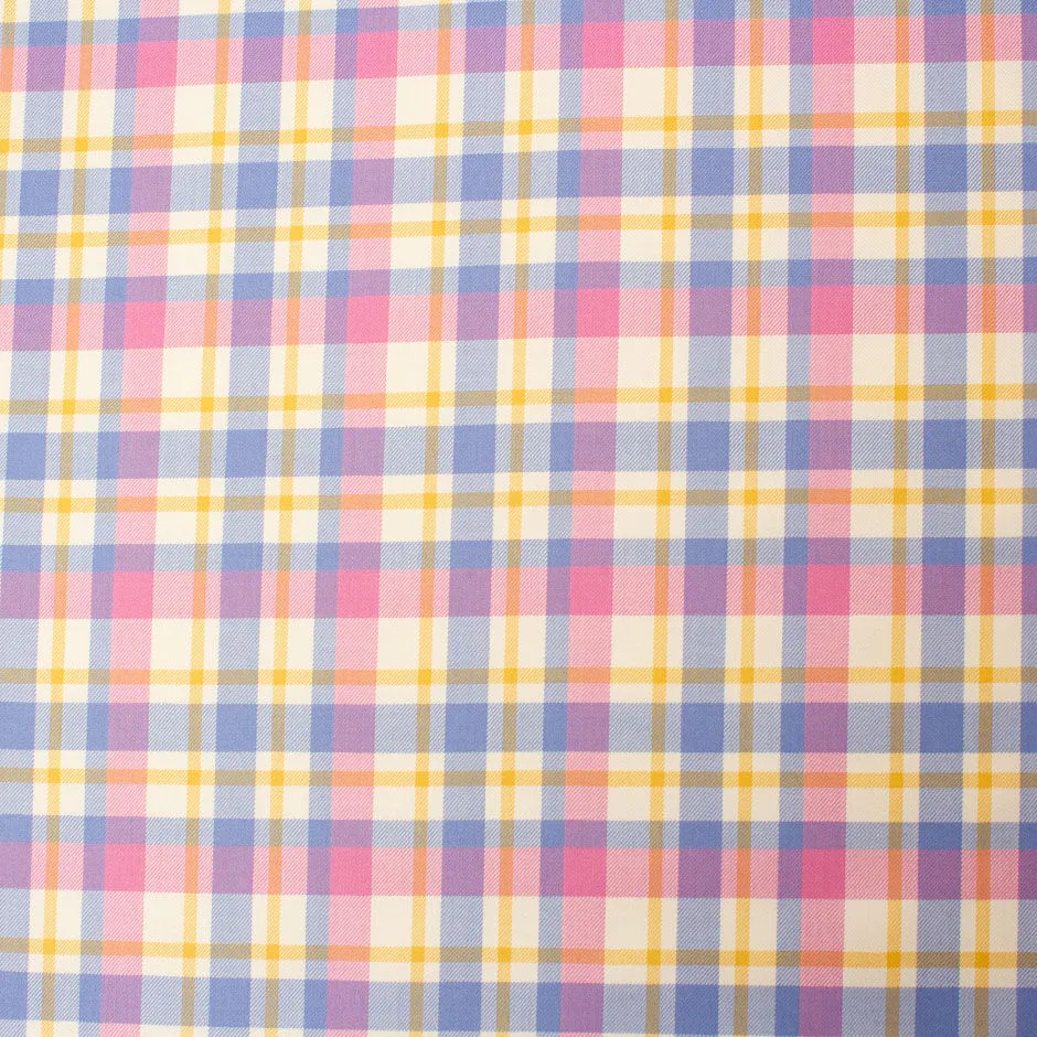 Candy Pink & Blue Wool & Silk Blend Tartan