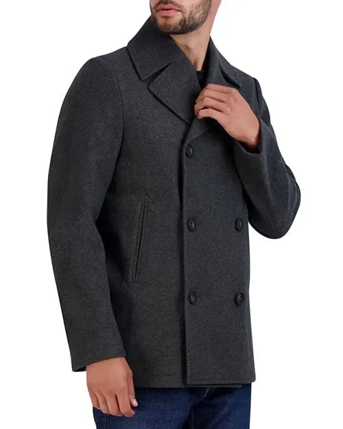 Cole Haan Regular Fit Stretch Pea Coat, Gray