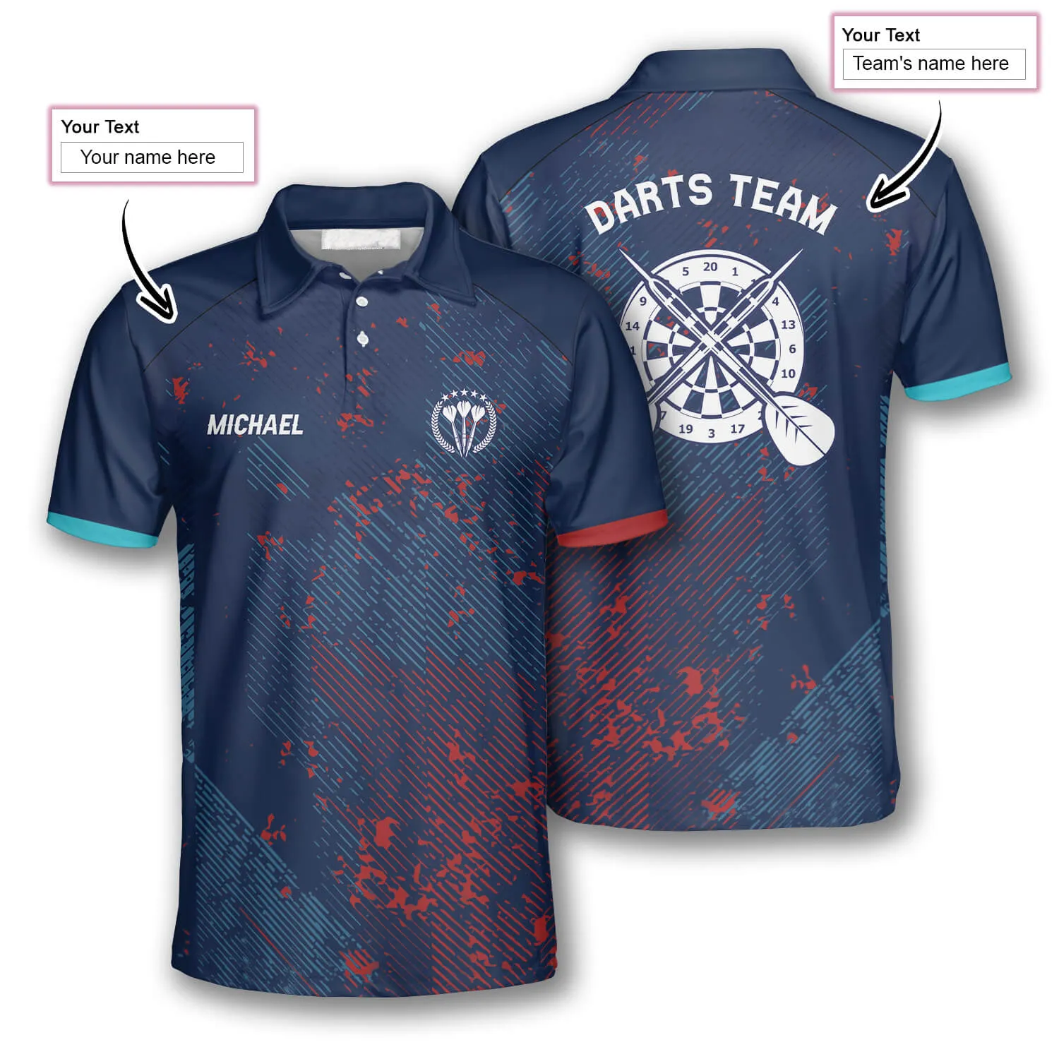 Darts Red Blue Geometric Pattern Custom Polo Shirts for Men, Idea Team Uniform Shirt