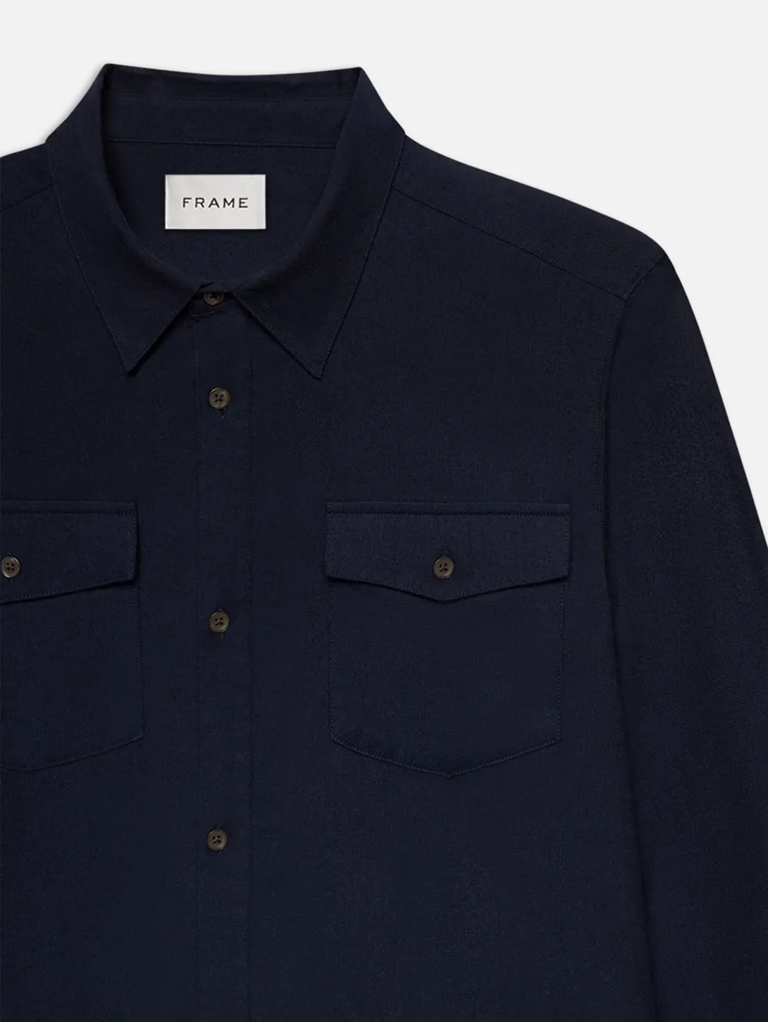 Double Pocket Wool Blend Overshirt - Dark Navy