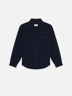 Double Pocket Wool Blend Overshirt - Dark Navy