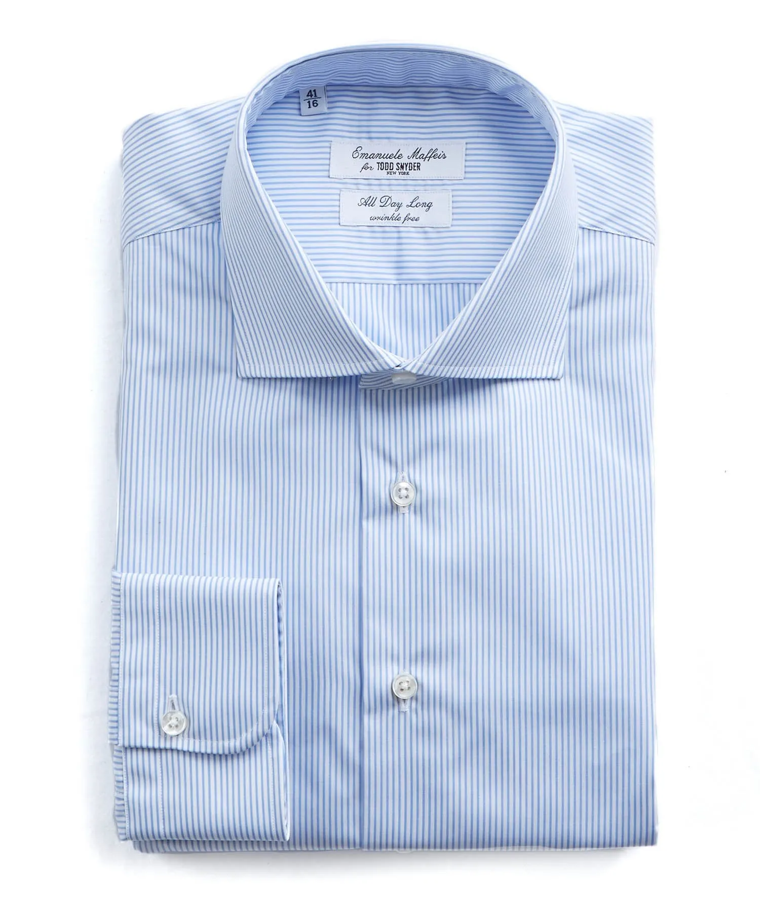 Emanuele Maffeis   Todd Snyder Light Blue Stripe Wrinkle Free Dress Shirt