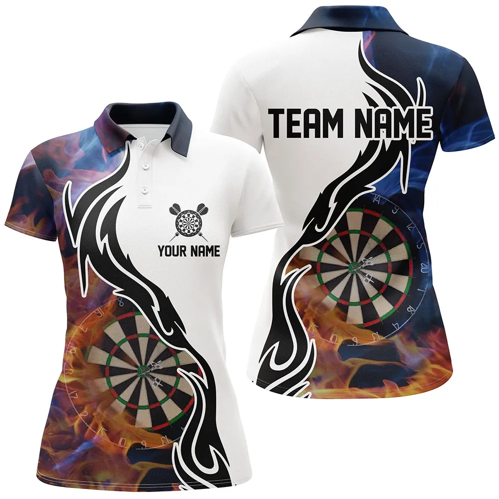 Fire Flame Dartboard Womens Dart Polo Shirts Custom Darts Shirt For Women, Idea Gift for Dart Lovers