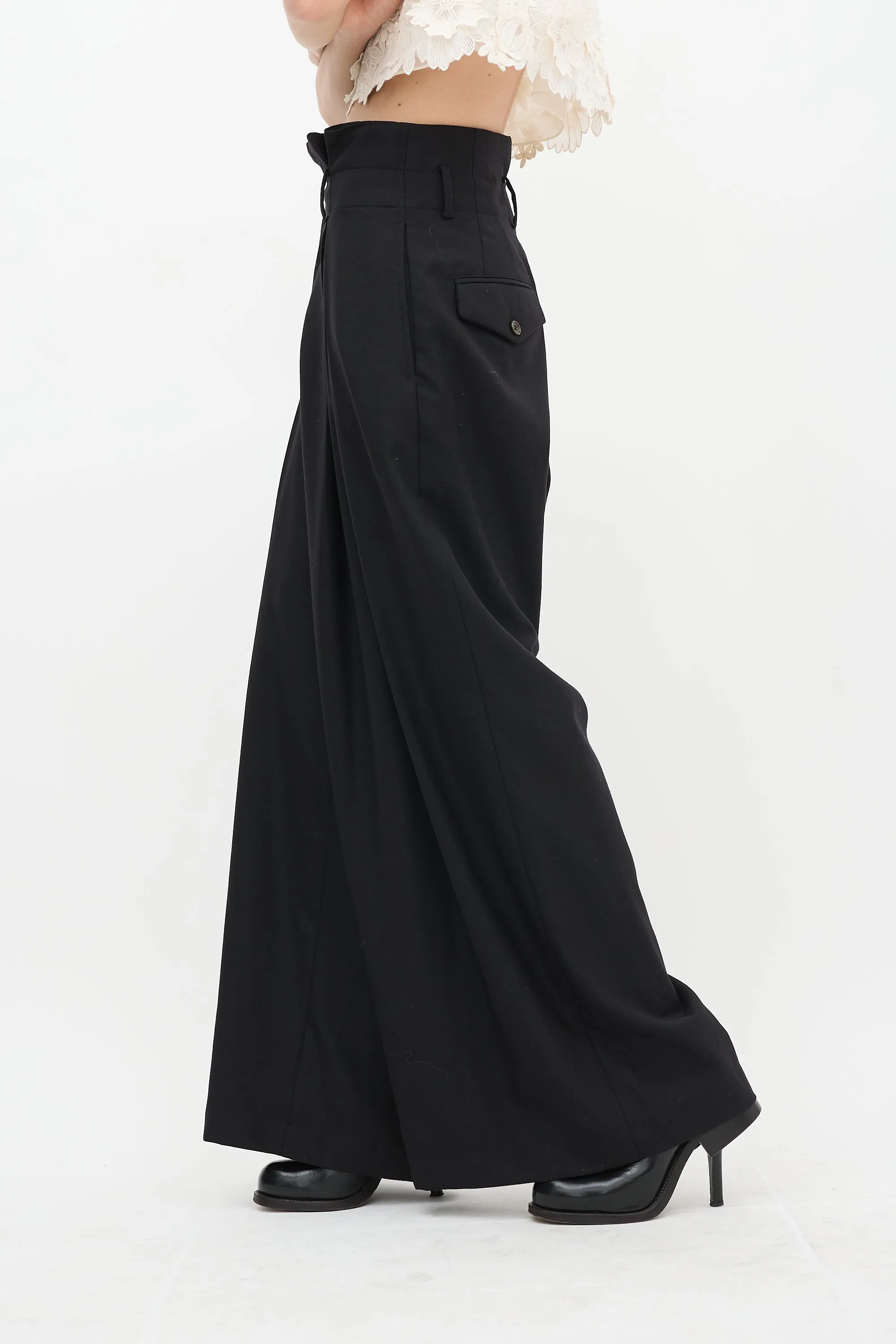 FW 2018 Black Wool Box Pleated Wide Trouser