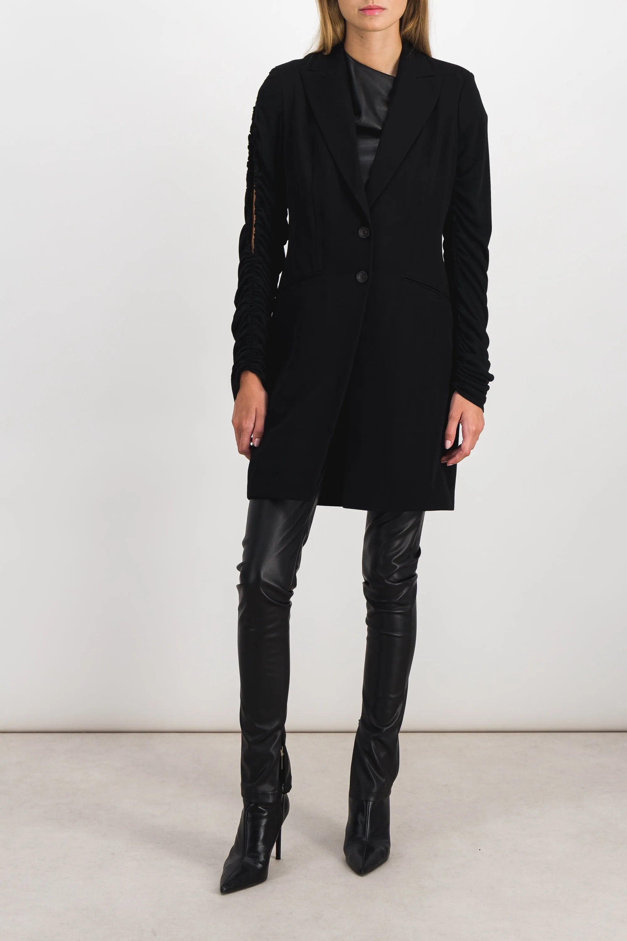 Grain de poudre long veste with crêpe de chine draped sleeves