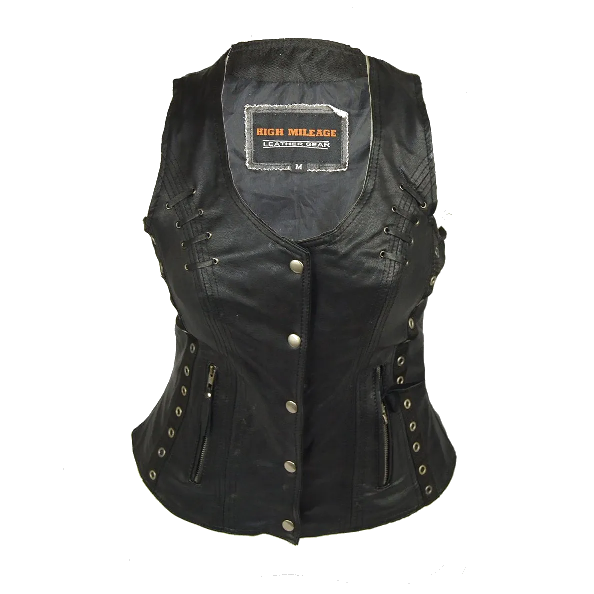 HML1038B Lightweight Goatskin Vest with Grommets, Twill and Lace Highlights