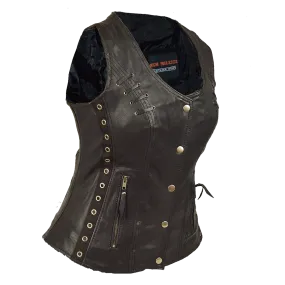 HML1038B Lightweight Goatskin Vest with Grommets, Twill and Lace Highlights