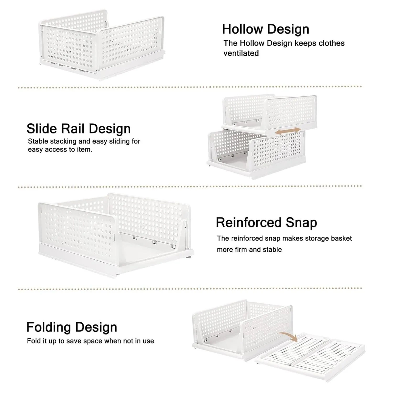 Kuber Industries (Pack of 2) Foldable Cupboard Organizer For Clothes - Stackable Closet Organizer For Wardrobe - For Shirt | T shirt | Jeans - Plastic Cupboard Dress Racks For Clothes Storage (White)