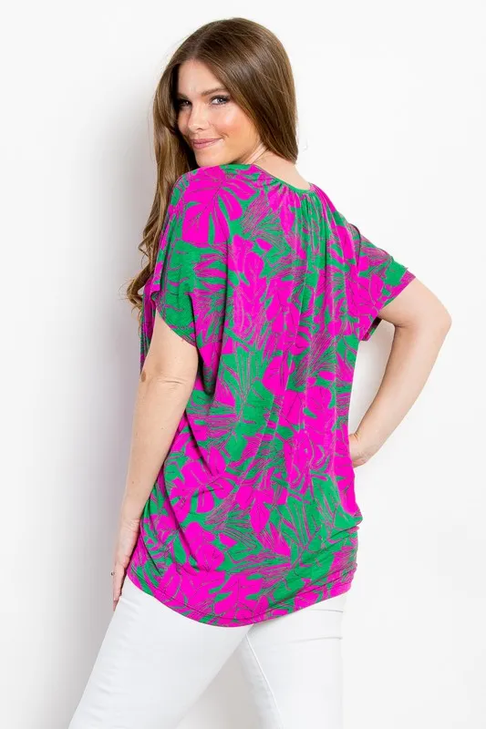 Magenta Print Wrinkle Free Top