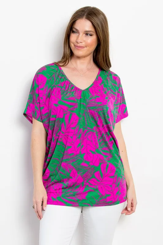 Magenta Print Wrinkle Free Top