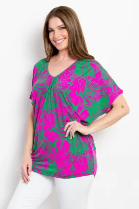 Magenta Print Wrinkle Free Top