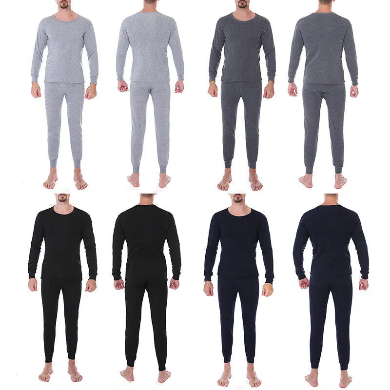 Mens Winter Cotton Fleece Lined Thermal Long Johns Warm Top Bottom Underwear Set