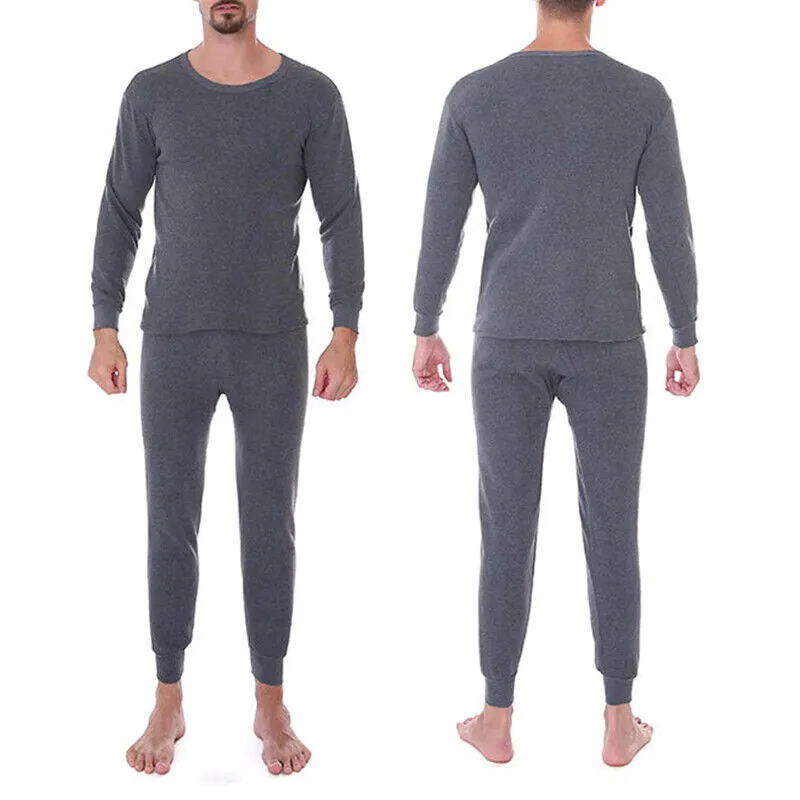 Mens Winter Cotton Fleece Lined Thermal Long Johns Warm Top Bottom Underwear Set