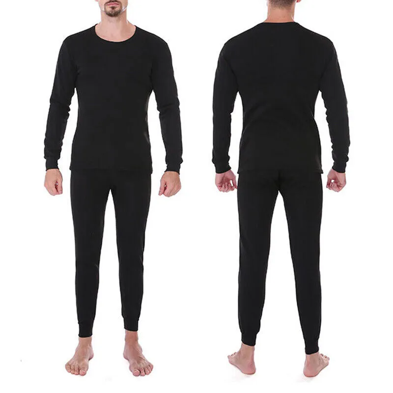 Mens Winter Cotton Fleece Lined Thermal Long Johns Warm Top Bottom Underwear Set