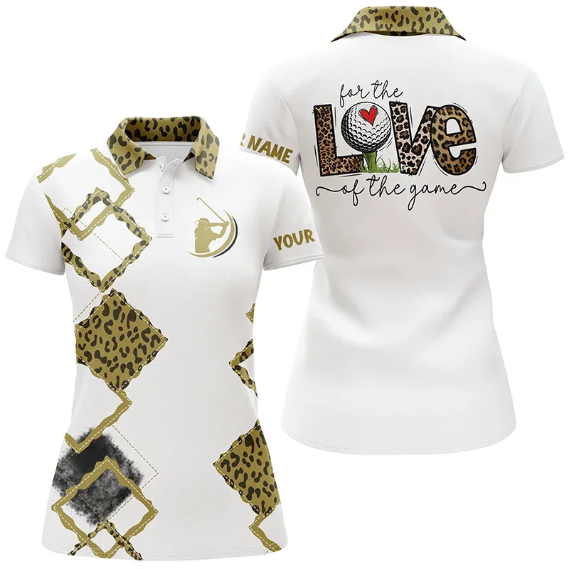 Multicolor Women Golf Polo Shirts Custom Name For The Love Of The Game Green Leopard Golf Shirts