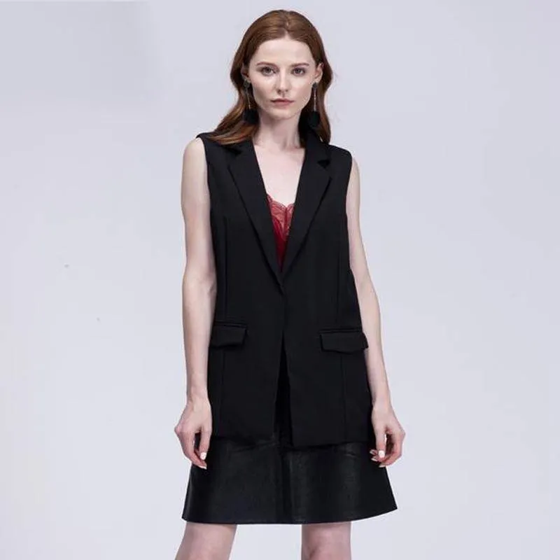 new fashion waistcoat women no button black jacket women sleeveless blazer jacket white casual outwear (US 4-12)