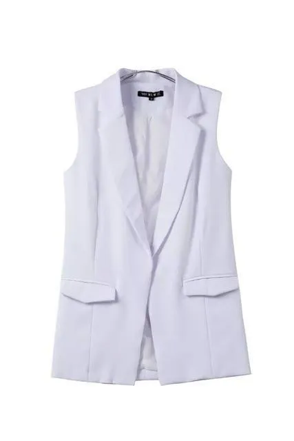 new fashion waistcoat women no button black jacket women sleeveless blazer jacket white casual outwear (US 4-12)