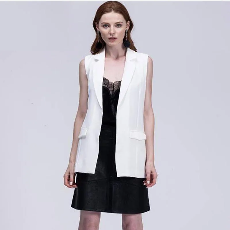 new fashion waistcoat women no button black jacket women sleeveless blazer jacket white casual outwear (US 4-12)