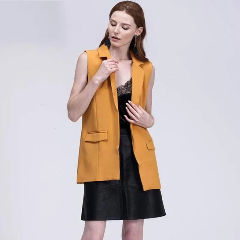 new fashion waistcoat women no button black jacket women sleeveless blazer jacket white casual outwear (US 4-12)