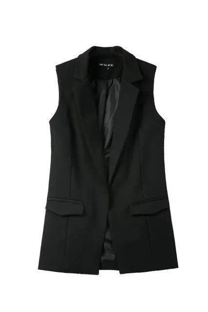 new fashion waistcoat women no button black jacket women sleeveless blazer jacket white casual outwear (US 4-12)