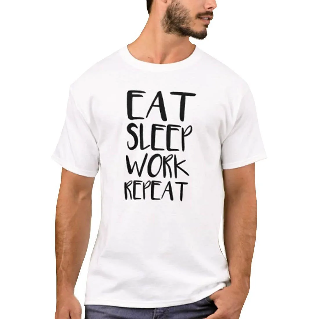 Nutcase Designer Round Neck Men's T-Shirt Wrinkle-Free Poly Cotton Tees - Eat Sleep Work Repeat