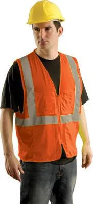 OccuNomix 2X - 3X Orange OccuLux Lightweight Mesh Class 2 Economy Surveyor's Vest With Zipper Front Closure, 2" Silver Reflective Tape Striping And 12 Pockets