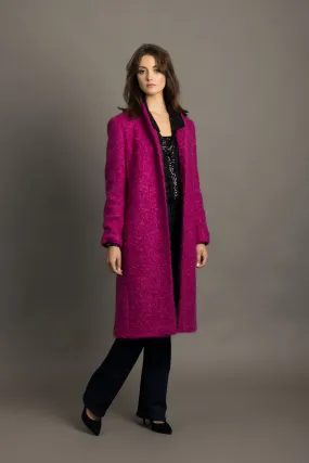 Pink Boucle Wool-Ladies single breasted coat.