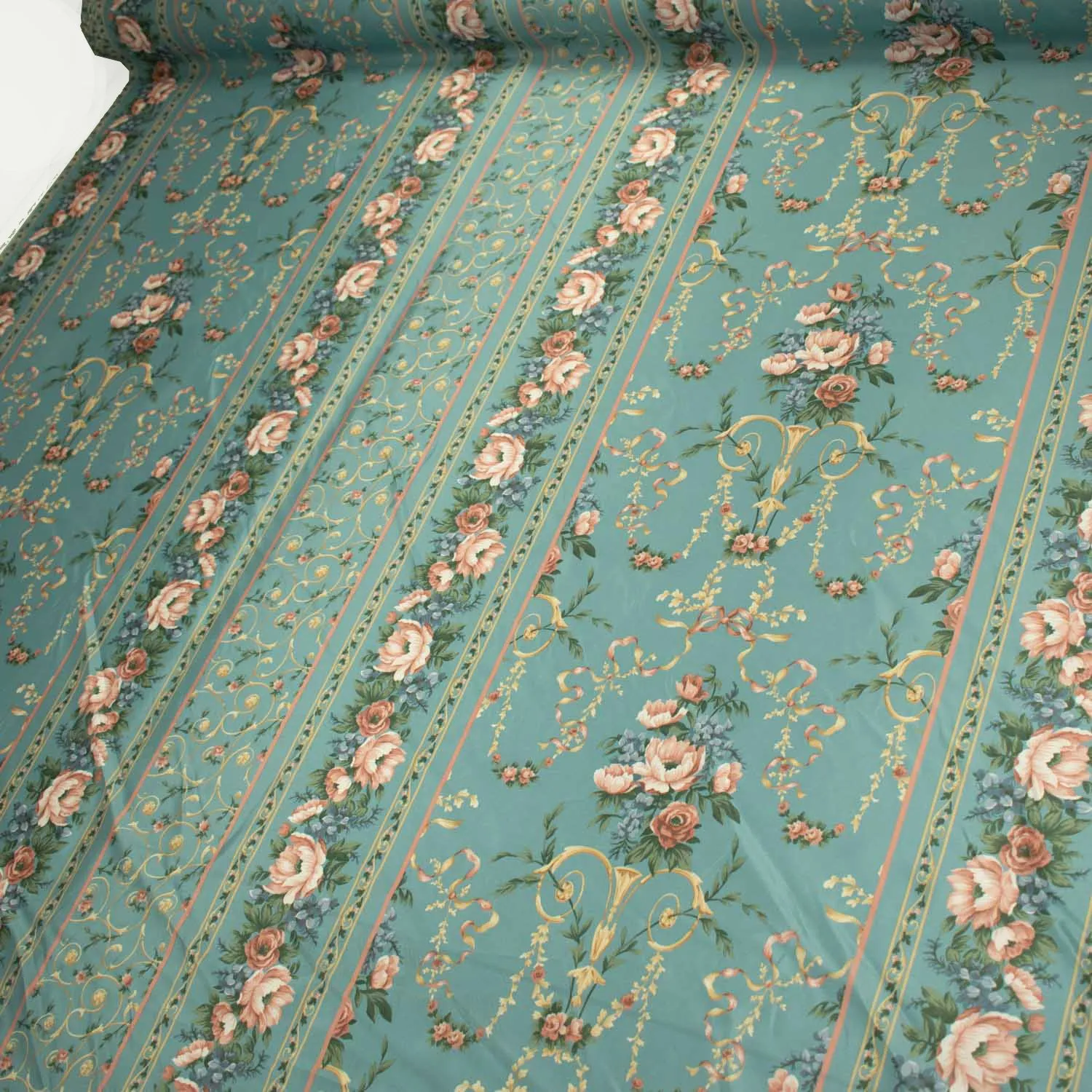 Printed Lining Design-28 Vintage Pink Florals on Teal