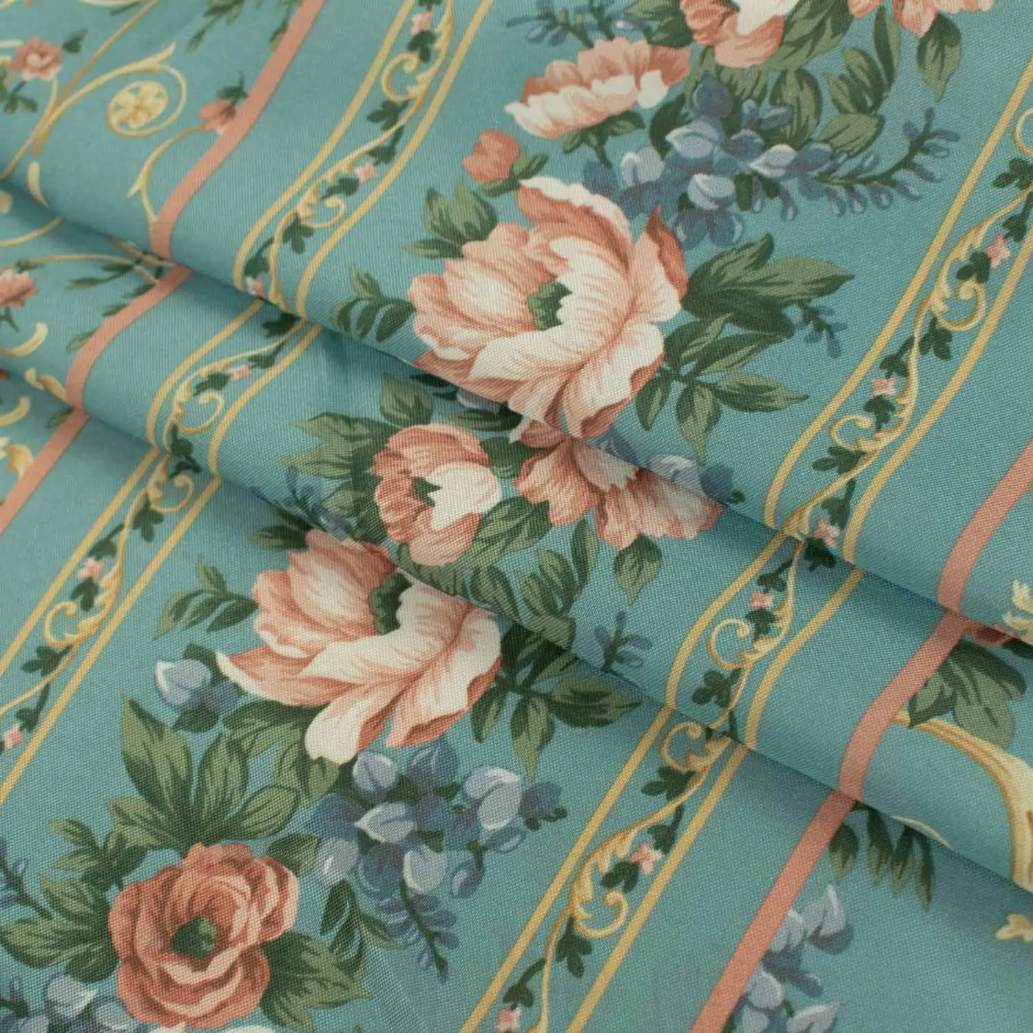 Printed Lining Design-28 Vintage Pink Florals on Teal