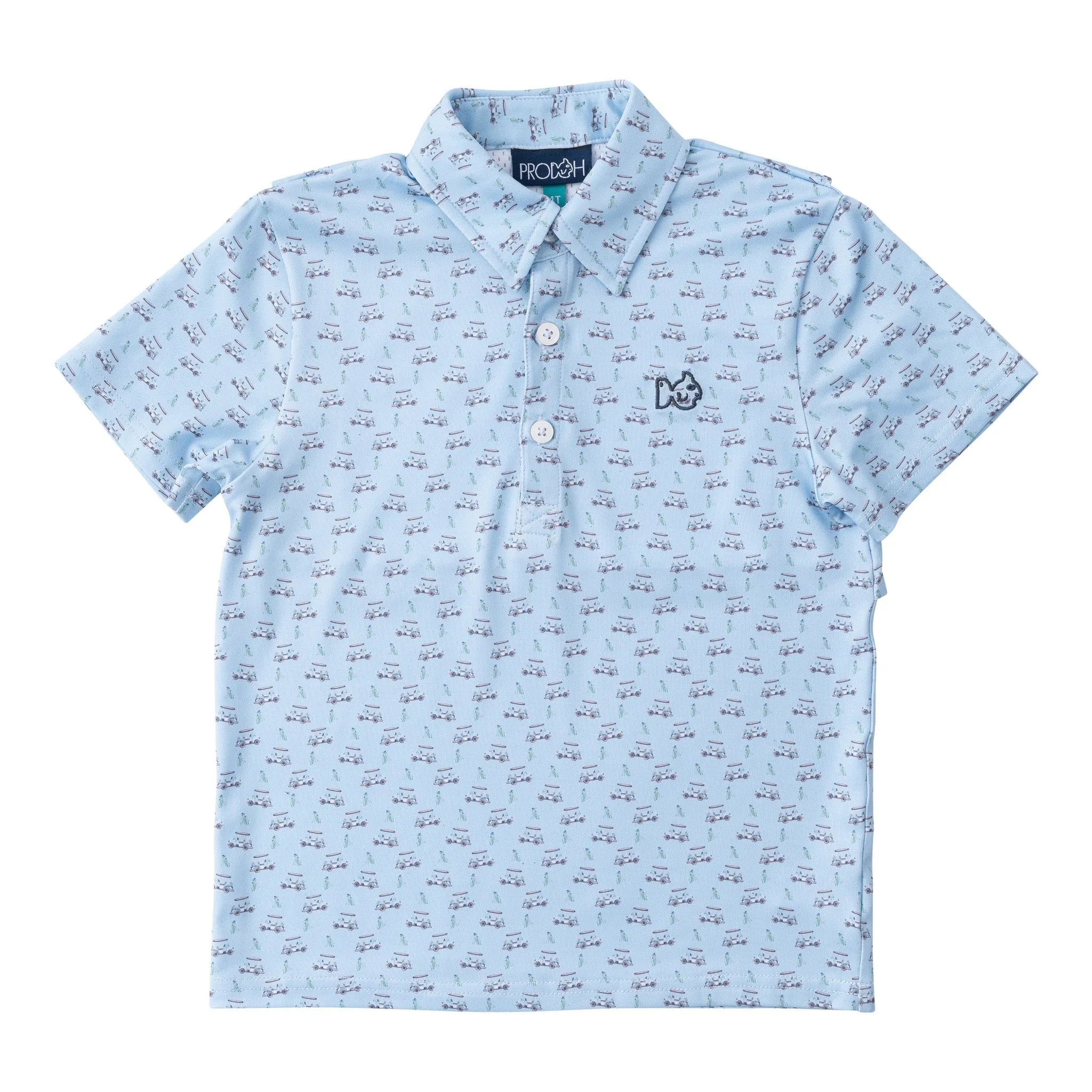 Pro Performance Polo- Powder Blue Golf Cart Print