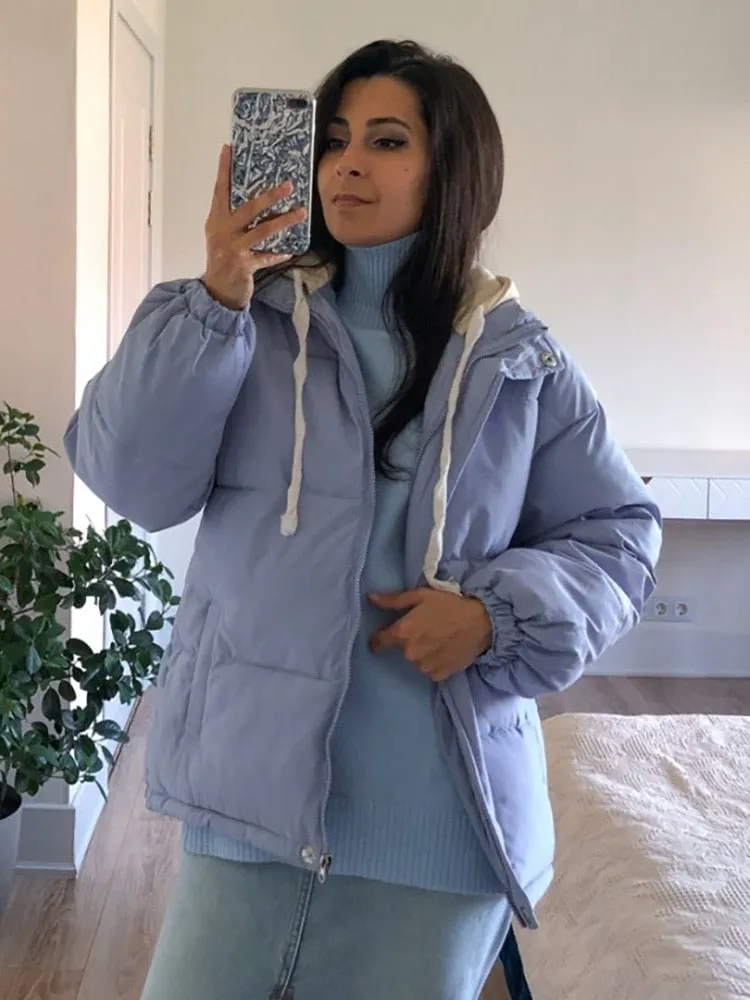 Purpdrank - Short Jacket Woman Parkas Fall Winter 2023 Thick Warm Spliced Coat Oversized Korean Fashion Loose Puffer Outerwear