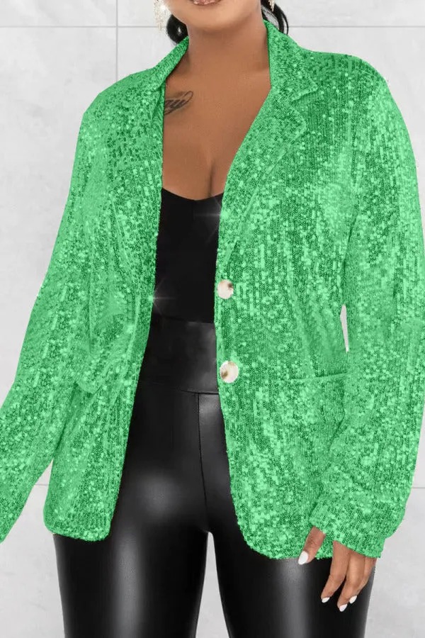 Purpdrank - Silver Celebrities Solid Sequins Patchwork Turn-back Collar Outerwear