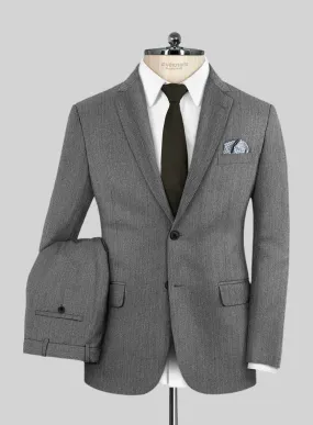 Scabal Lauchi Herringbone Gray Wool Suit