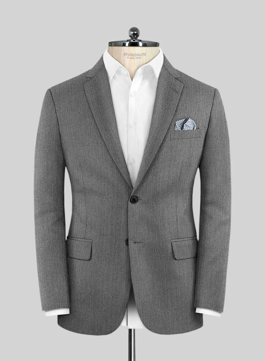 Scabal Lauchi Herringbone Gray Wool Suit