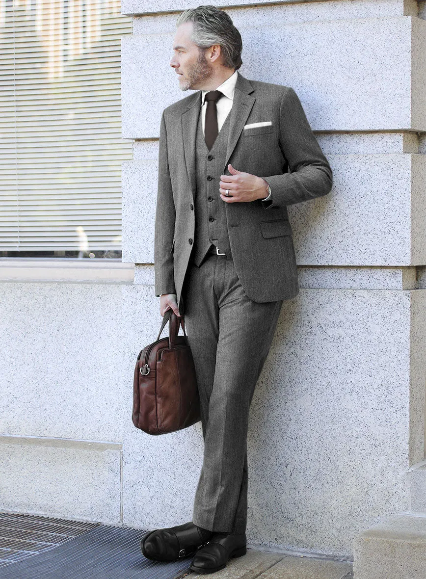 Scabal Lauchi Herringbone Gray Wool Suit