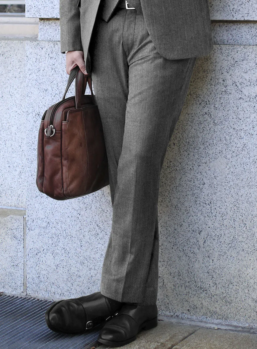 Scabal Lauchi Herringbone Gray Wool Suit