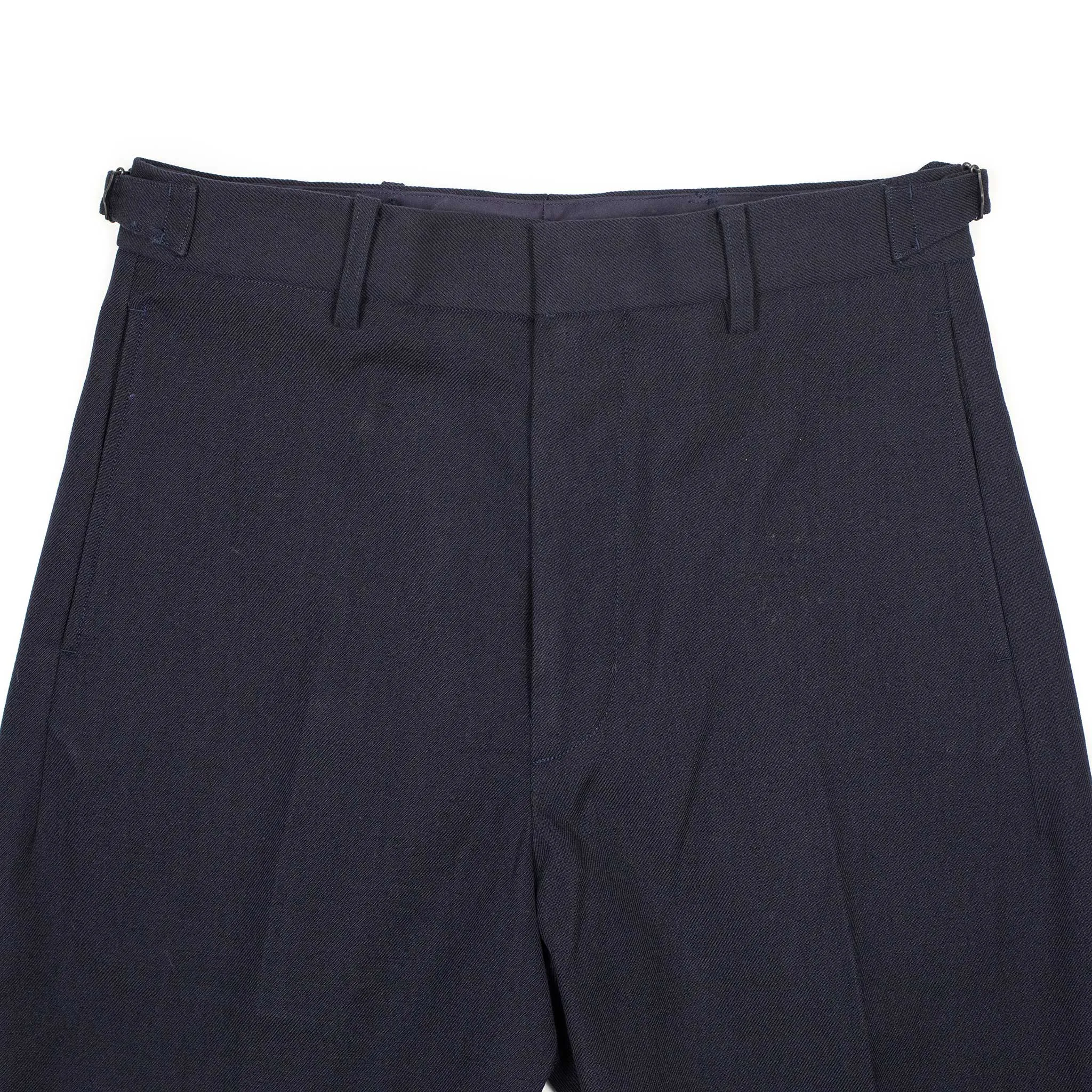 Side-tab trousers in navy wool and cotton gabardine