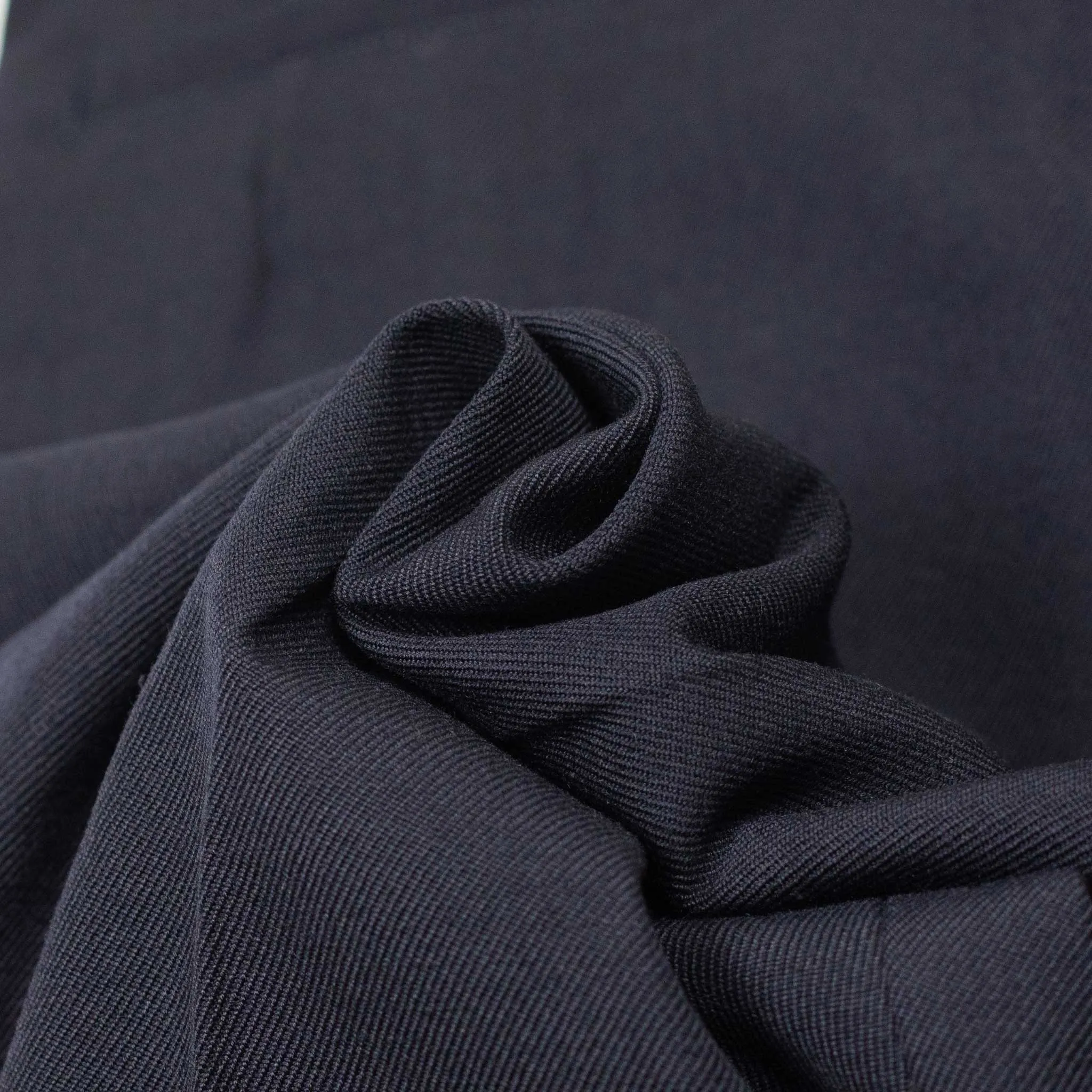 Side-tab trousers in navy wool and cotton gabardine