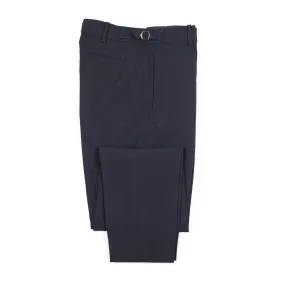 Side-tab trousers in navy wool and cotton gabardine