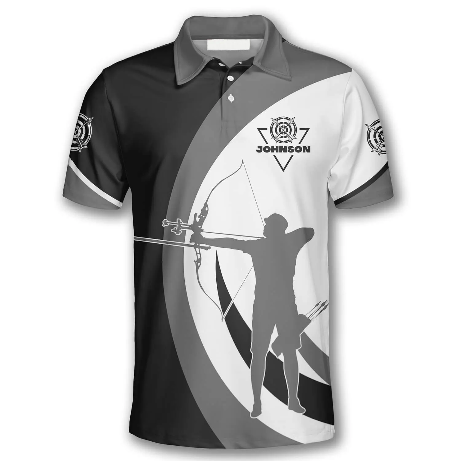 Silhouette Grey Black Custom Archery Shirts for Men, Idea Shirt For Archery, Archery Polo Shirt