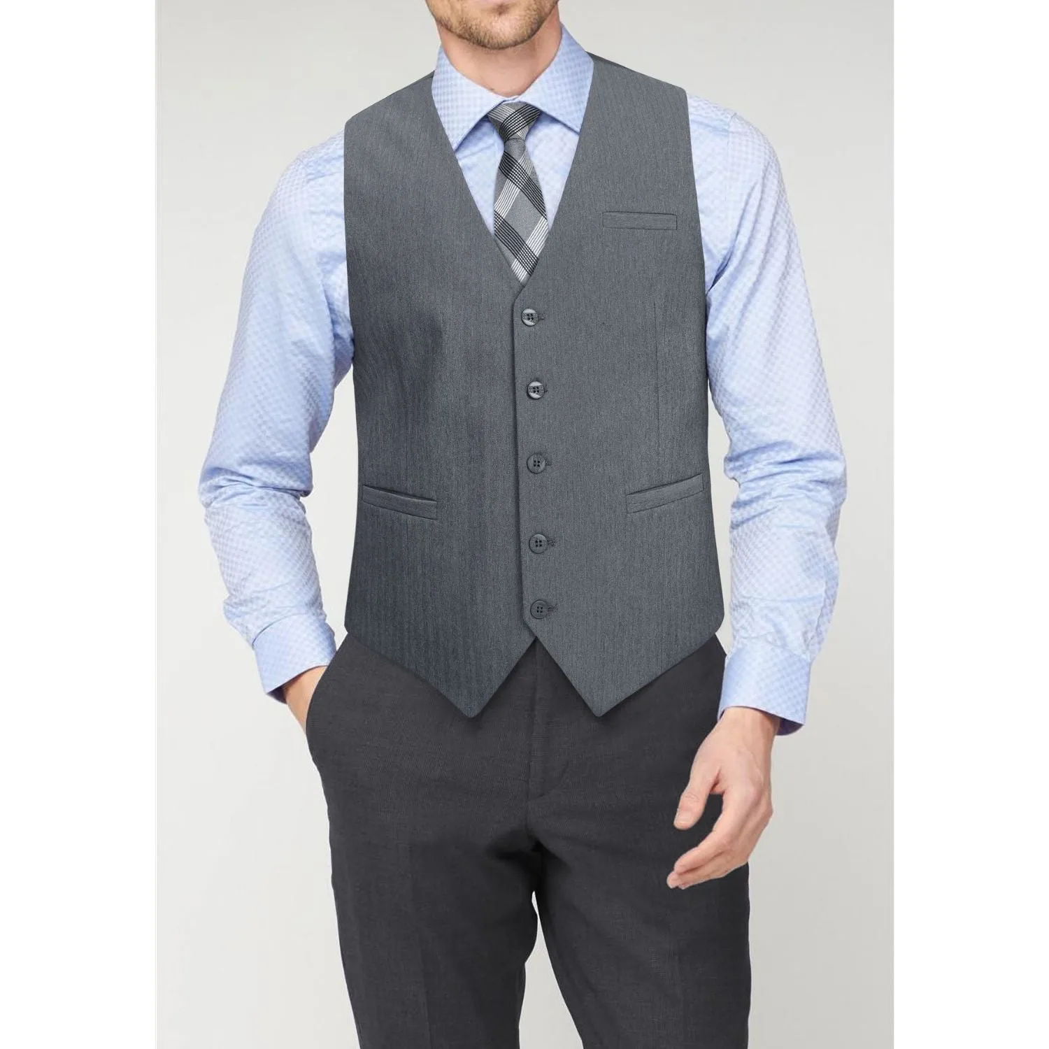 Solid Slim Suit Vest - C2-GREY