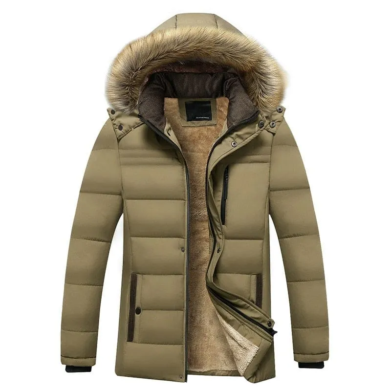 Thick Fleece Warm Parkas Waterproof Hooded Fur Collar Men Jacket