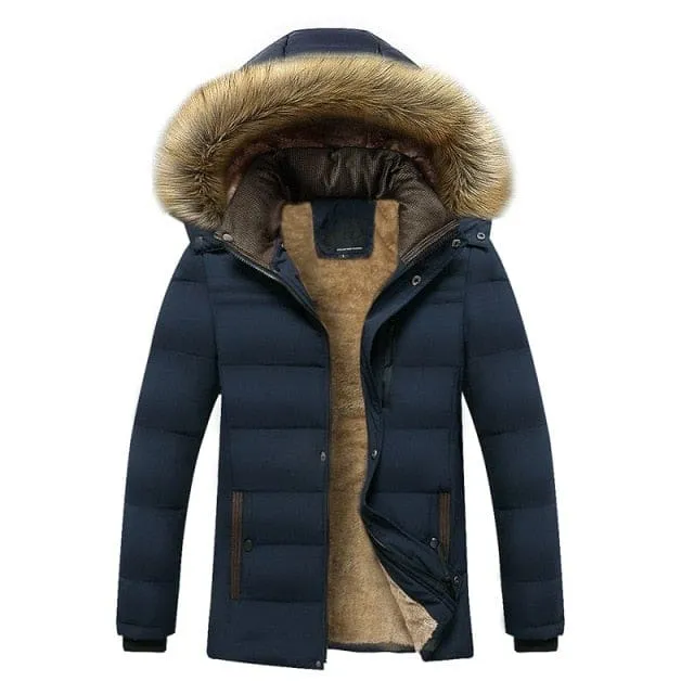 Thick Fleece Warm Parkas Waterproof Hooded Fur Collar Men Jacket